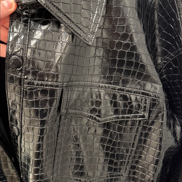 Zara Shiny Black Croc print Jacket - Picture 3 of 5